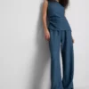 Paula Echevarría gekreukte broek met wijde pijpen