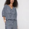 Paula Echevarría gestreepte seersuckerblouse met pofmouwen