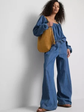 Paula Echevarría katoenrijke denim broek met wijde pijpen