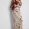 Paula Echevarría maxi-rok van satijn met schuine snit en print