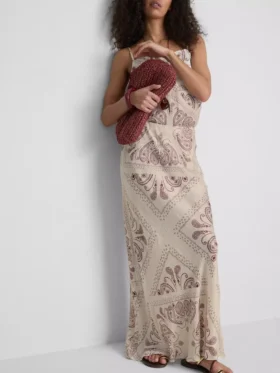 Paula Echevarría maxi-rok van satijn met schuine snit en print