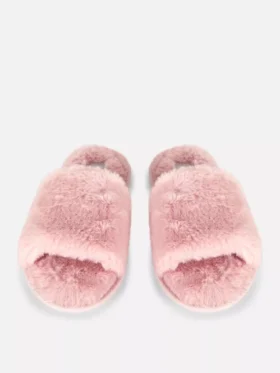 Pluizige pantoffels met gekruiste bandjes