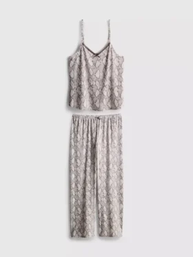 Pyjama's met kanten topje in luipaardprint