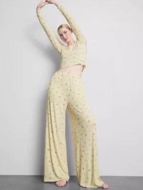 Pyjamabroek met bloemenprint en geribde boorden