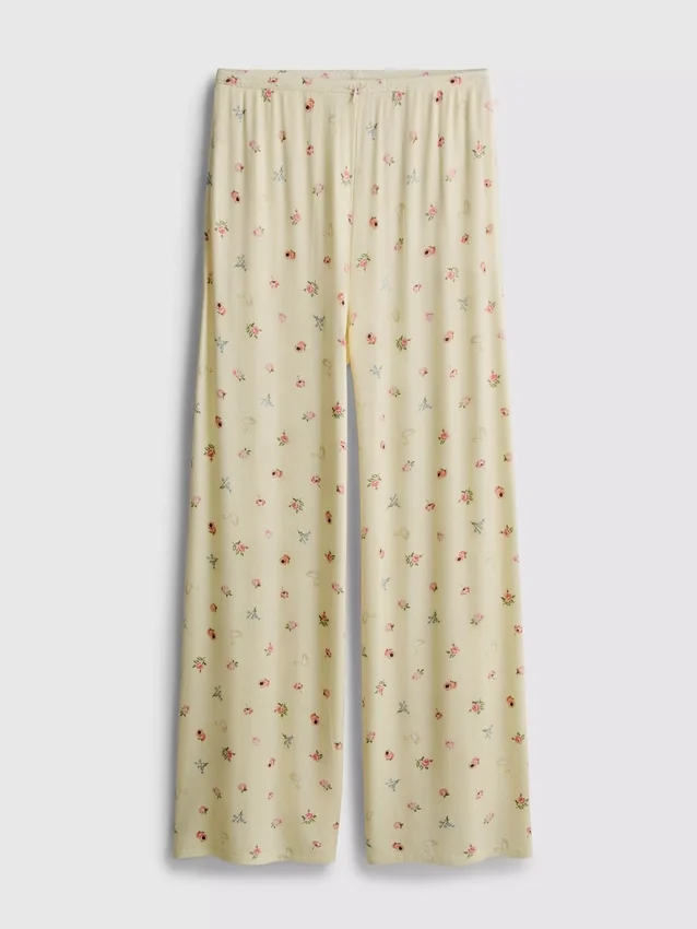 Pyjamabroek met bloemenprint en geribde boorden
