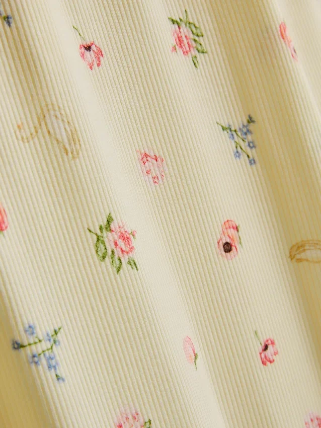 Pyjamabroek met bloemenprint en geribde boorden