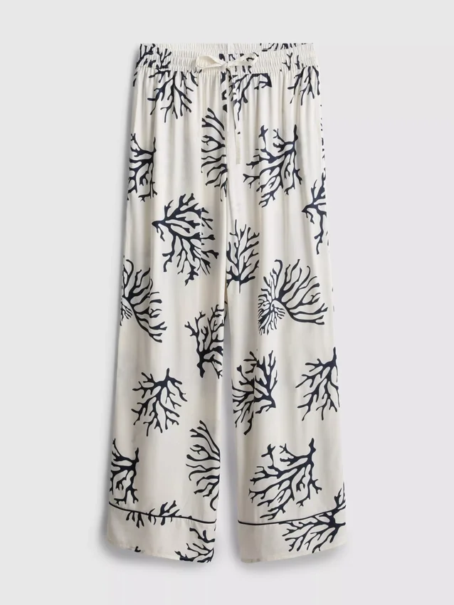 Pyjamabroek met wijde pijpen en koraalprint