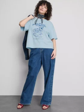 Rechthoekig katoenen T-shirt met print