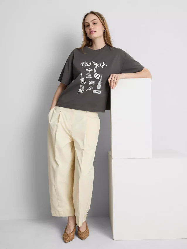 Rechthoekig katoenen T-shirt met print