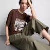 Rechthoekig katoenen T-shirt met print