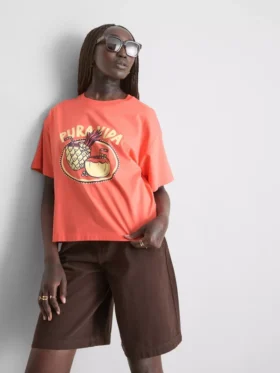 Rechthoekig katoenen T-shirt met print