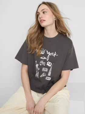 Rechthoekig katoenen T-shirt met print