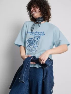 Rechthoekig katoenen T-shirt met print