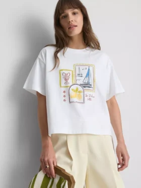 Rechthoekig katoenen T-shirt met print