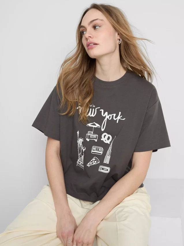 Rechthoekig katoenen T-shirt met print