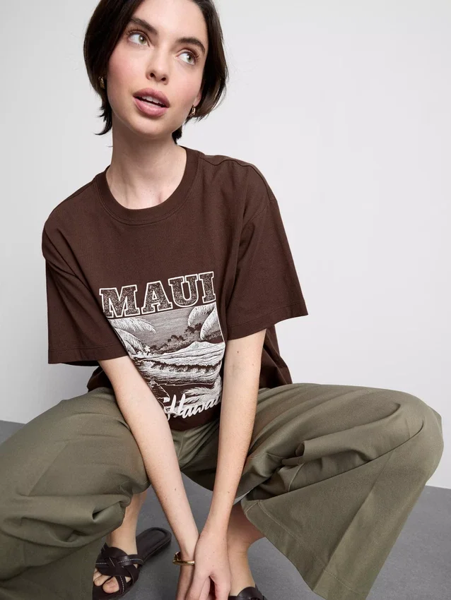 Rechthoekig katoenen T-shirt met print