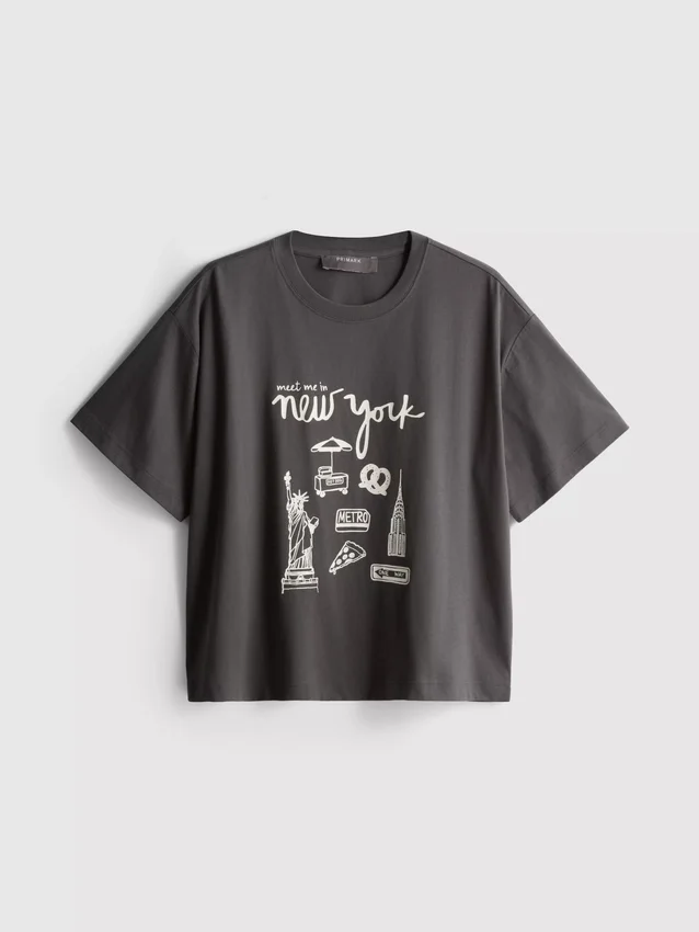 Rechthoekig katoenen T-shirt met print