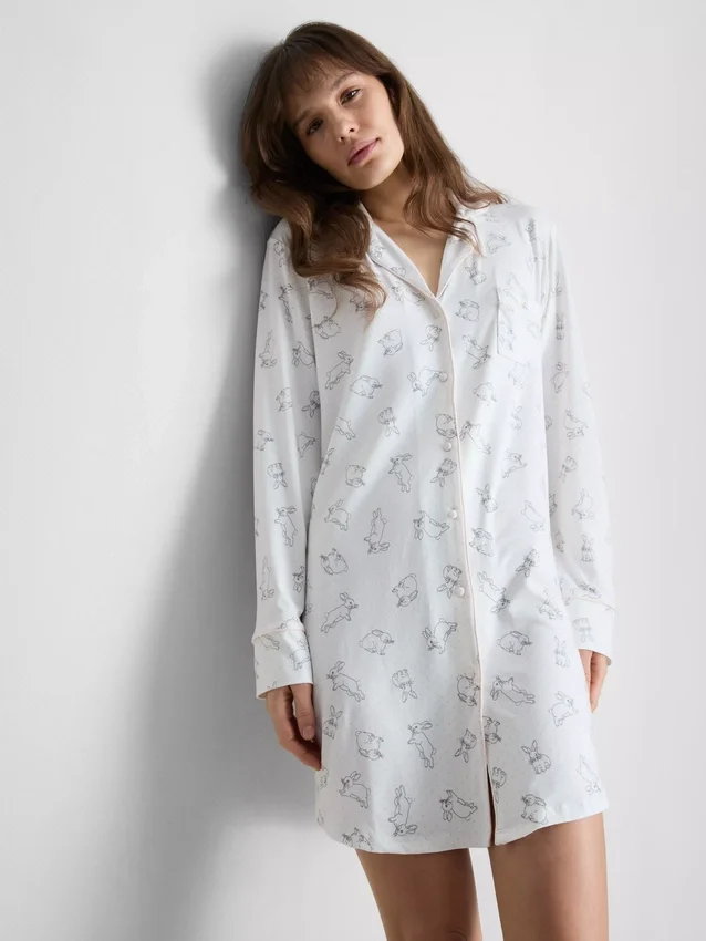 Relaxte boyfriend-nachthemd met print