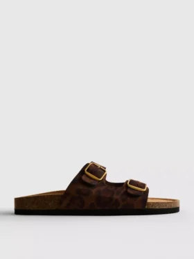 Sandalen met dubbele bandjes en voetbed in luipaardprint