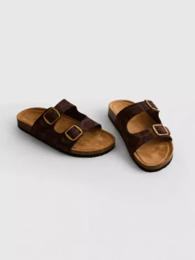 Sandalen met dubbele bandjes en voetbed in luipaardprint