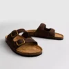 Sandalen met dubbele bandjes en voetbed in luipaardprint