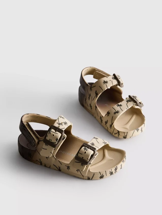 Sandalen met dubbele gesp en print