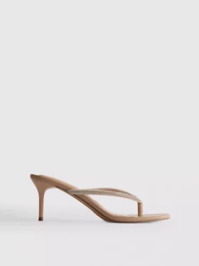 Sandalen met hak en teenband met strass-steentjes