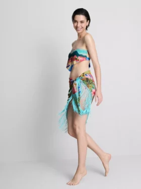 Sarong met franjes en tropische print