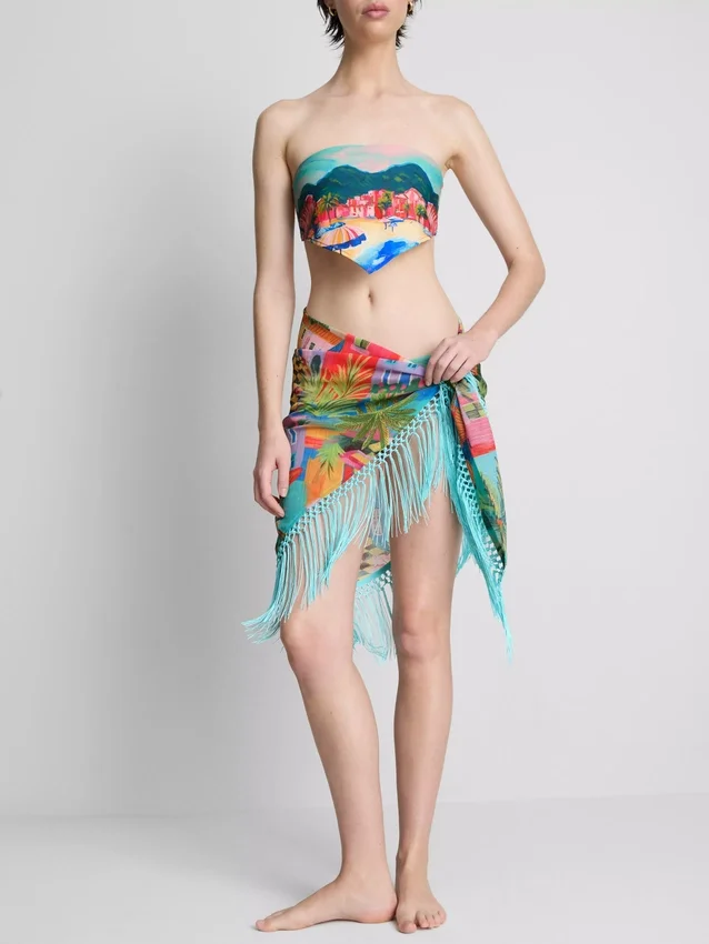 Sarong met franjes en tropische print