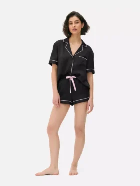 Satijnen korte boyfriend-stijl pyjama-short set