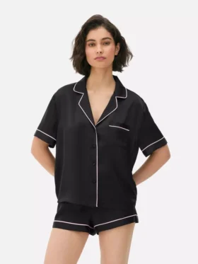 Satijnen korte boyfriend-stijl pyjama-short set