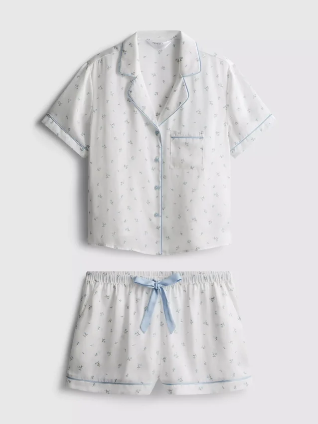 Satineren boyfriend-pyjama met bloemenprint