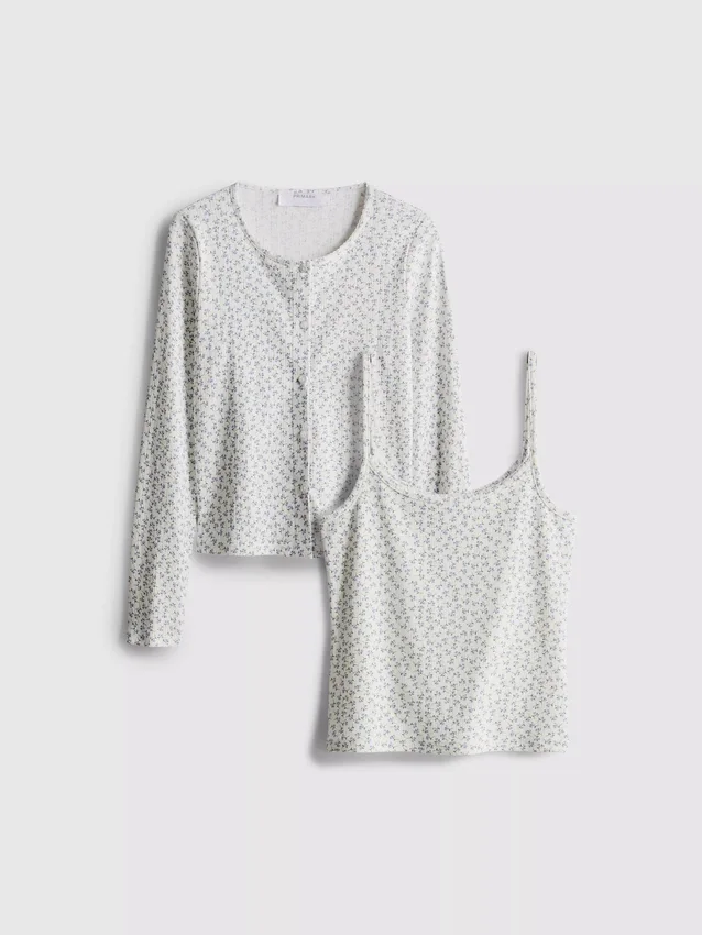 Set met pointelle-vest en cami