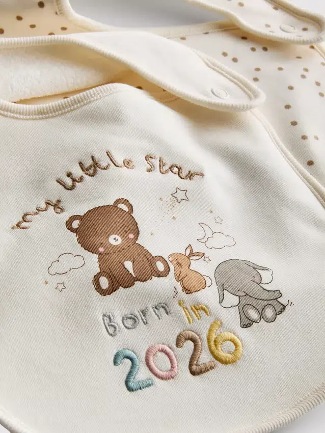 Set van 2 ‘Born in 2026’-slabbetjes
