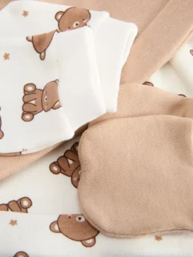 Set van 2 stuks met teddybeermuts en wanten voor pasgeborenen
