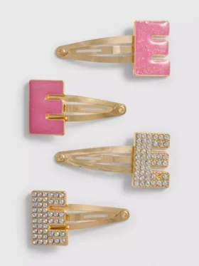 Set van 4 haarclips met initialen en drukknoop