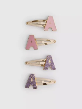 Set van 4 haarclips met initialen en drukknoop