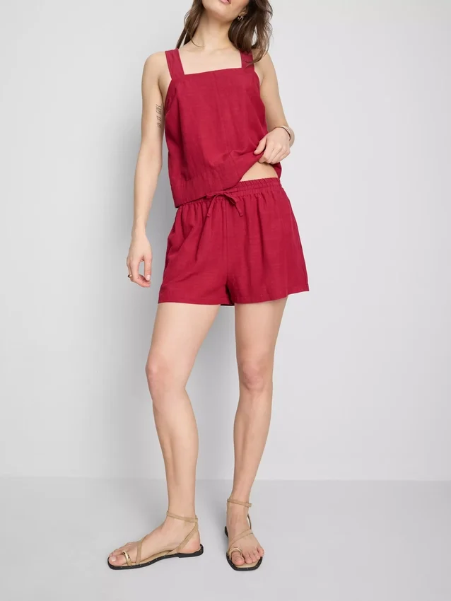 Shorts met elastische tailleband van katoenmix