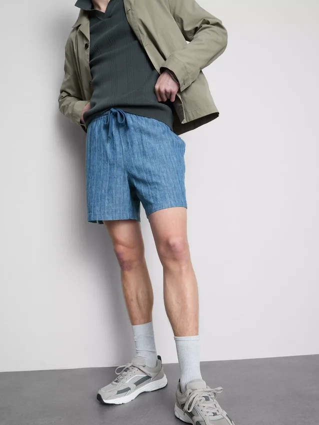 Shorts met getekste stof en trekkoord in de taille