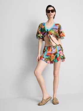 Shorts met tropische print en ruches