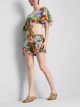 Shorts met tropische print en ruches