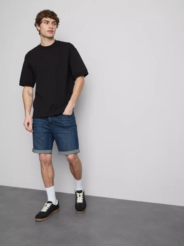 Slim-fit denimshort met middelhoge taille