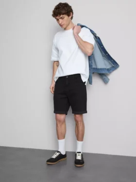 Slim-fit denimshort met middelhoge taille