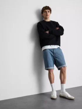 Slim-fit denimshort met middelhoge taille