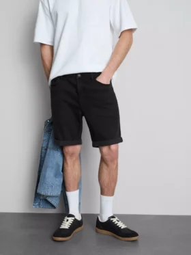Slim-fit denimshort met middelhoge taille