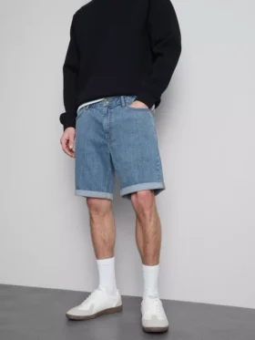 Slim-fit denimshort met middelhoge taille