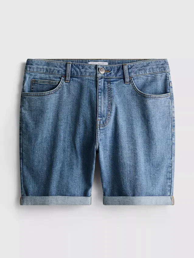 Slim-fit denimshort met middelhoge taille