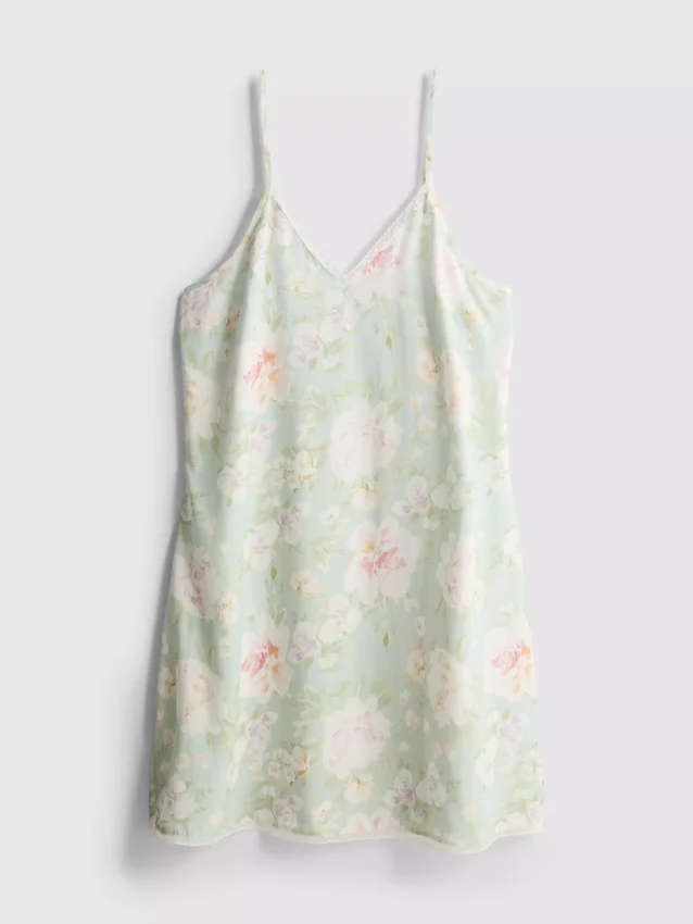 Slipjurk met bloemenprint en kanten rand