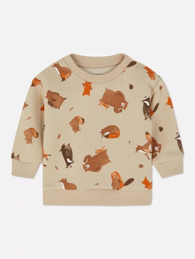 Sweatshirt met ronde hals en bosdierenprint
