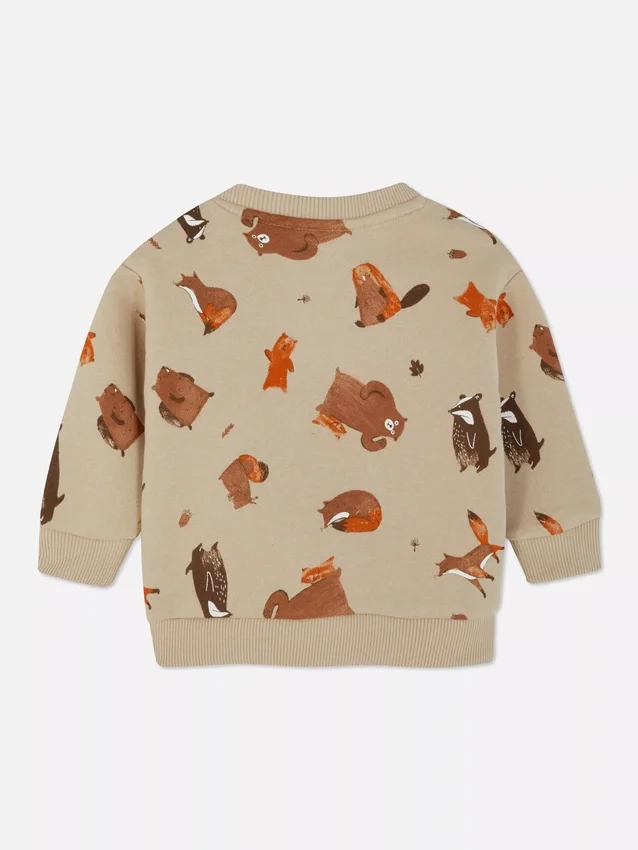 Sweatshirt met ronde hals en bosdierenprint